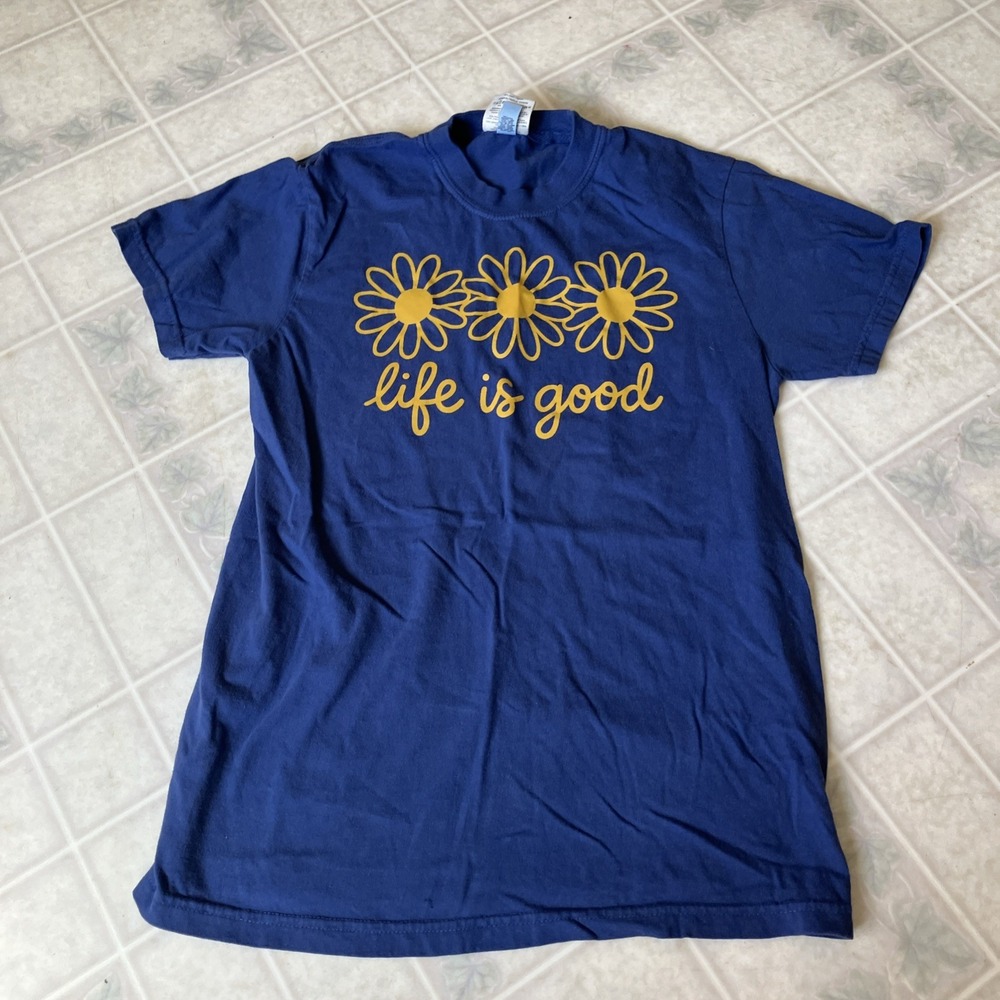 Life Is Good Blue Daisy Graphic Short Slv Comfort Colors Tee Small Boho Capsule